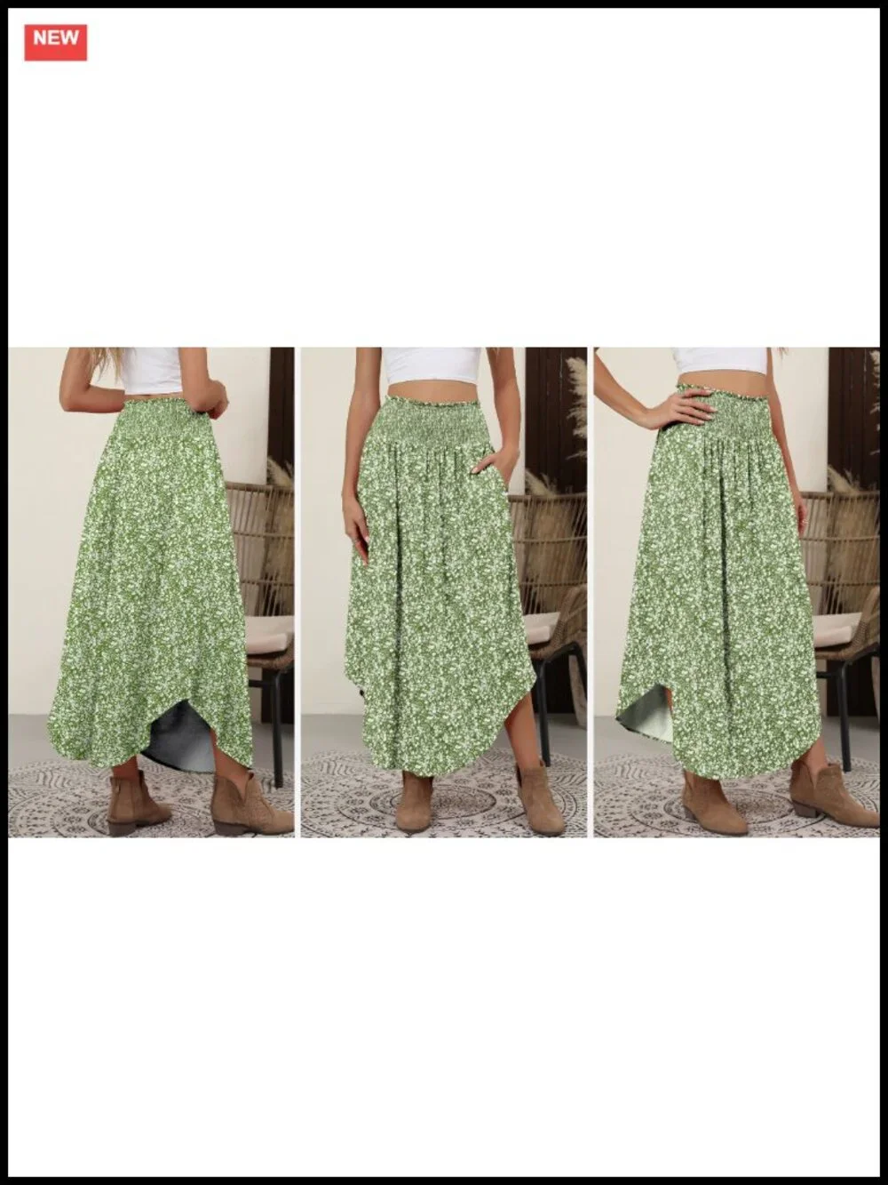 Women's High Waisted Flowy Swing Maxi Skirt with Pockets Boho Pleated Beach